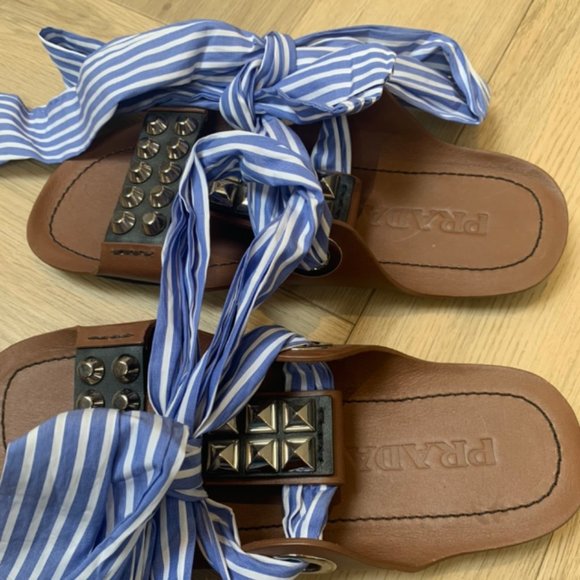 NEW Prada Studded Bow Tie Sandals (7) - Picture 7 of 9